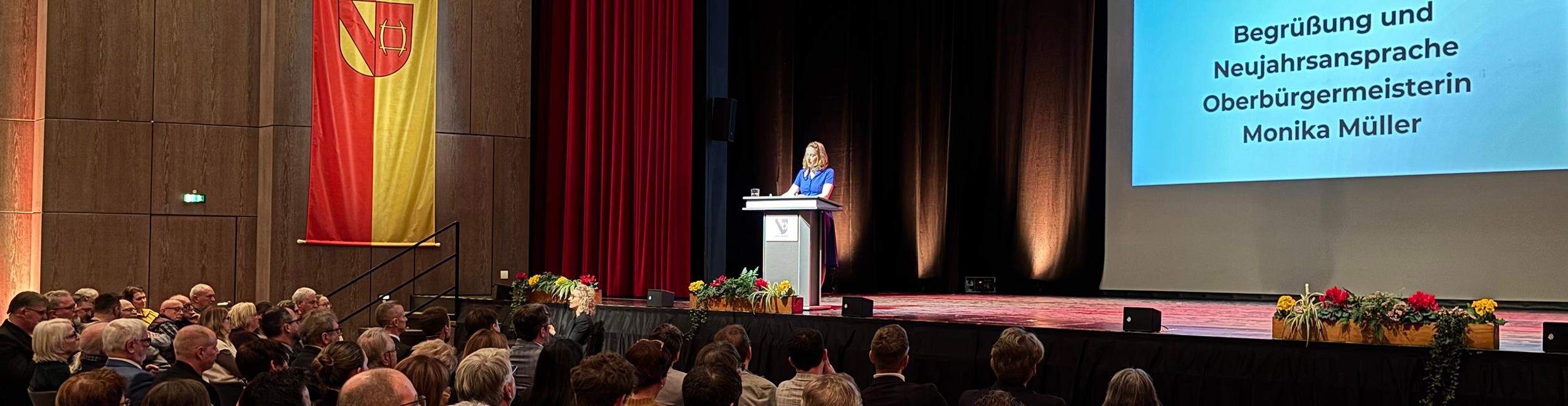 Ansprache Oberbürgermeisterin Monika Müller beim Neujahrsempfang. Foto: Stadt Rastatt/Isabelle Joyon Ansprache Oberbürgermeisterin Monika Müller beim Neujahrsempfang.