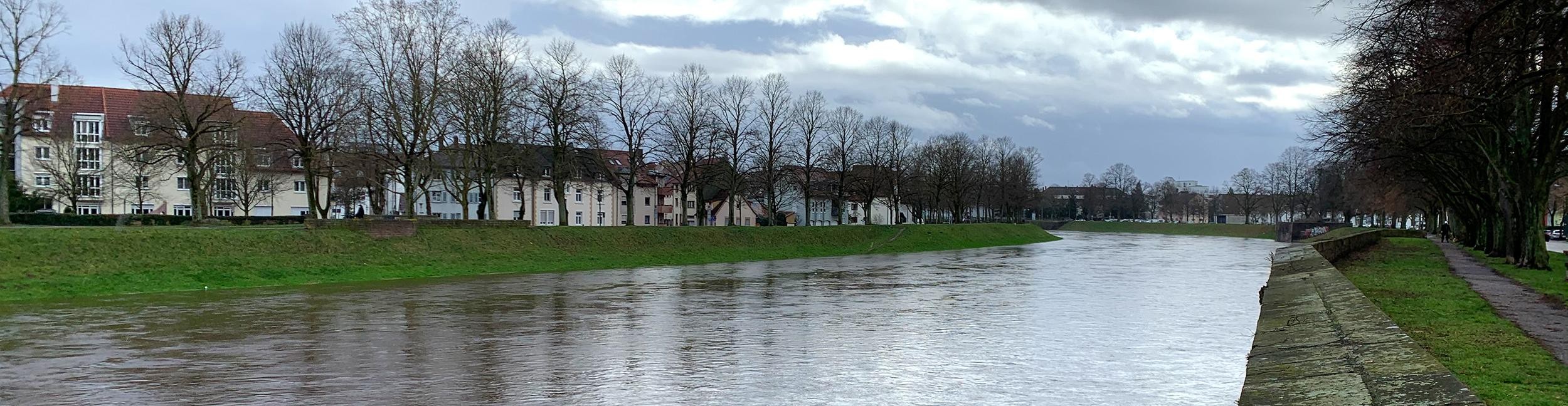 Murg in Rastatt bei Hochwasser. Foto: Stadt Rastatt/Isabelle Joyon Murg in Rastatt bei Hochwasser