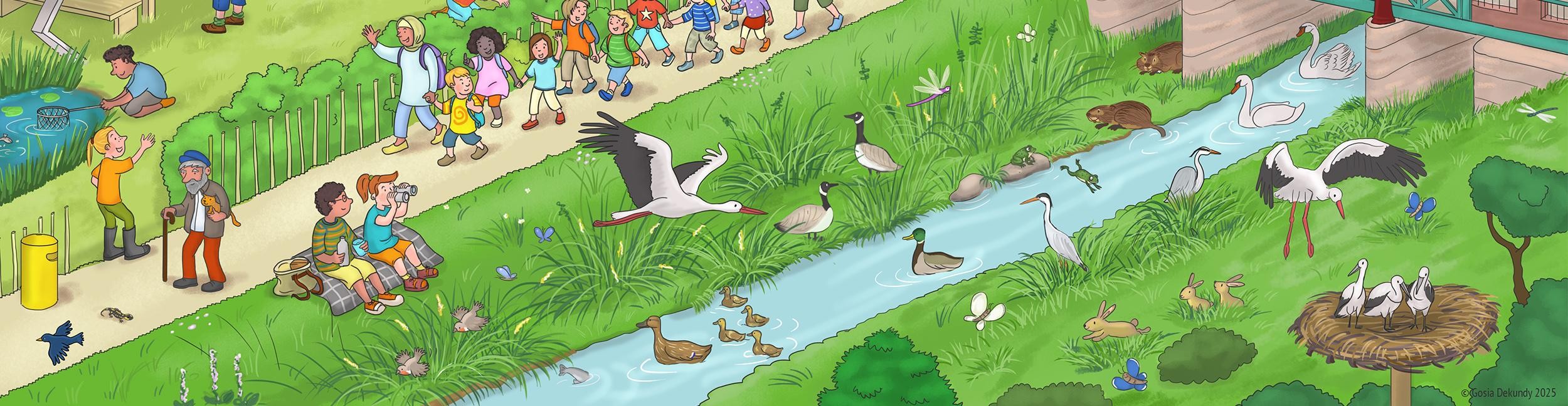 Wimmelbuch vom Zusammenleben. Illustration: Gosia Dekundy Seite Wimmelbuch Murg