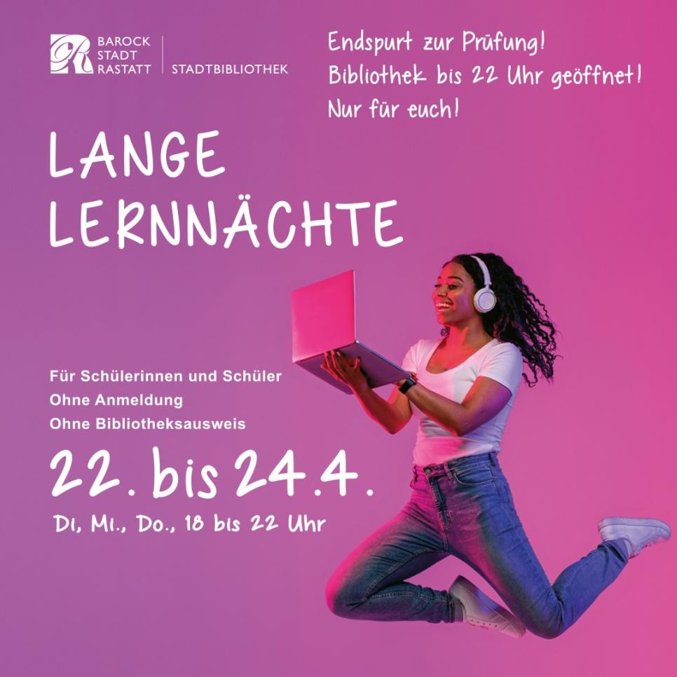 Plakat zu den langen Lernnächten in der Stadtbibliothek