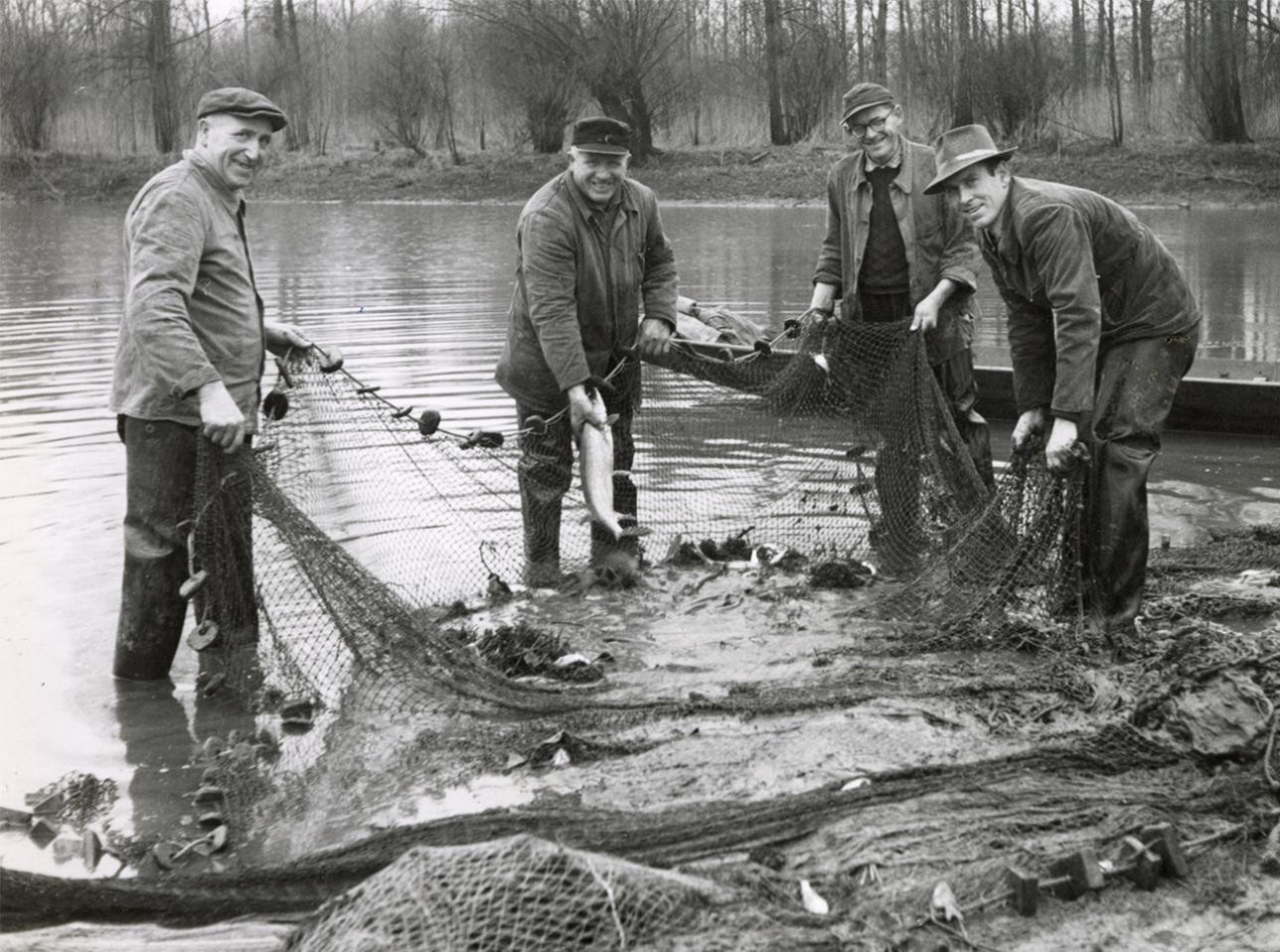 Fischer am Altrhein Mitte des 20. Jahrhunderts. Foto: Stadtarchiv Rastatt Fischer am Altrhein Mitte des 20. Jahrhunderts