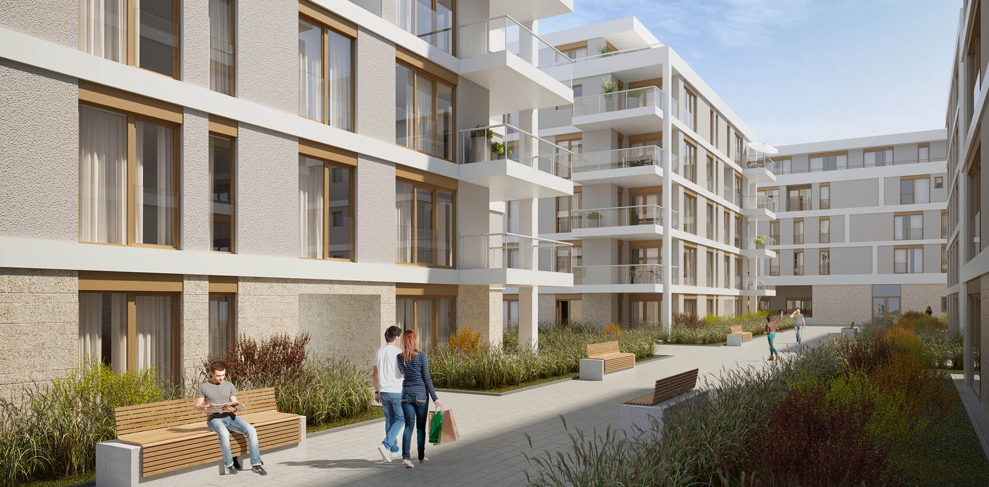 Visualisierung Hatz Areal mit Häusern und Menschen