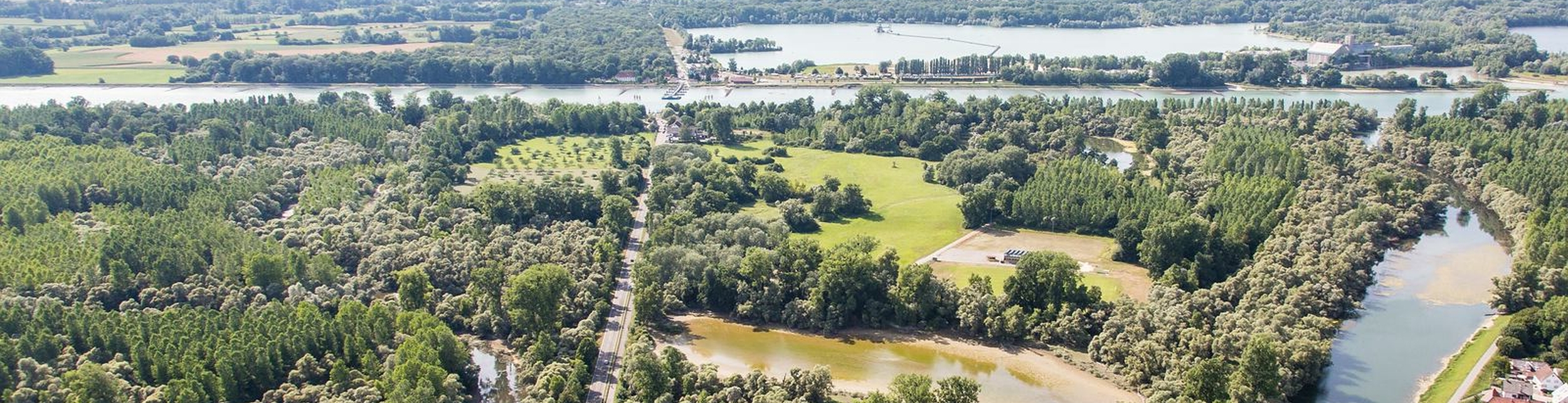 Luftaufnahme vom Rhein und dem Altrhein bei Plittersdorf